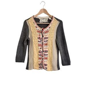 Anthro Field Flower Lambswool Rove Wander Fitted Cardigan Sweater Large Whimsy